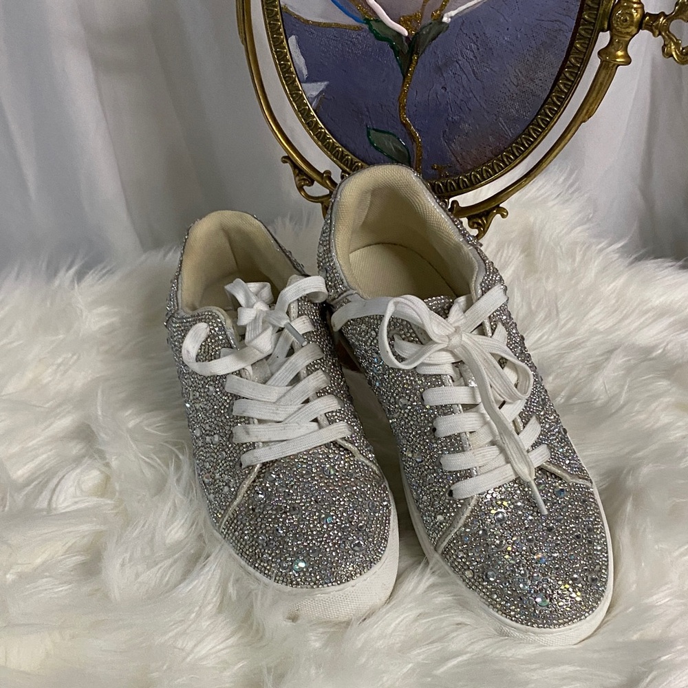 Sparkling Silver Women's Glitter Sneakers